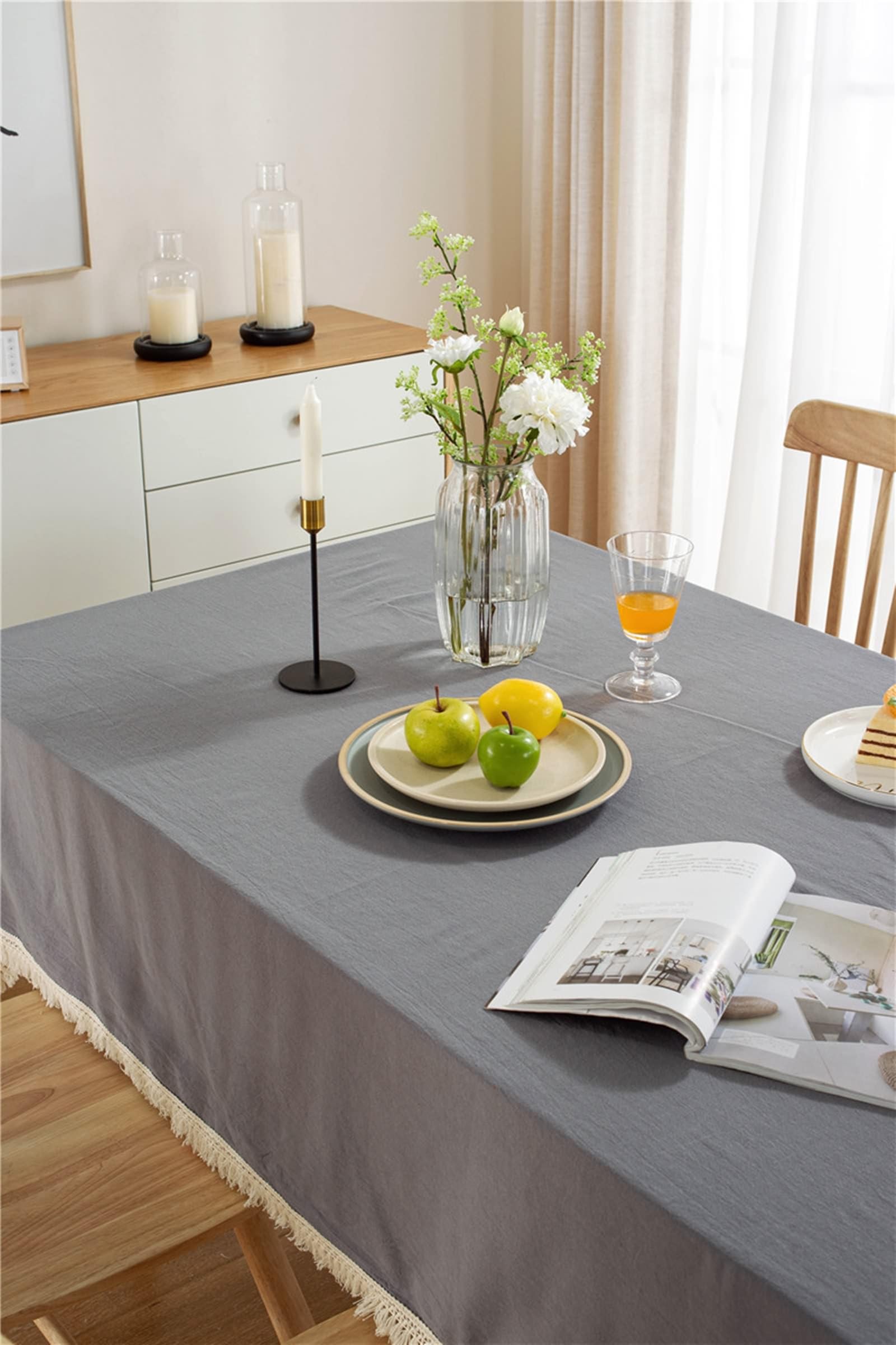 Tovaglia da Cucina Cotone, Tovaglie 140 x 180 cm Tinta unita con nappa Tovaglia per La Decorazione della Casa CucinaGrigio-StyleB