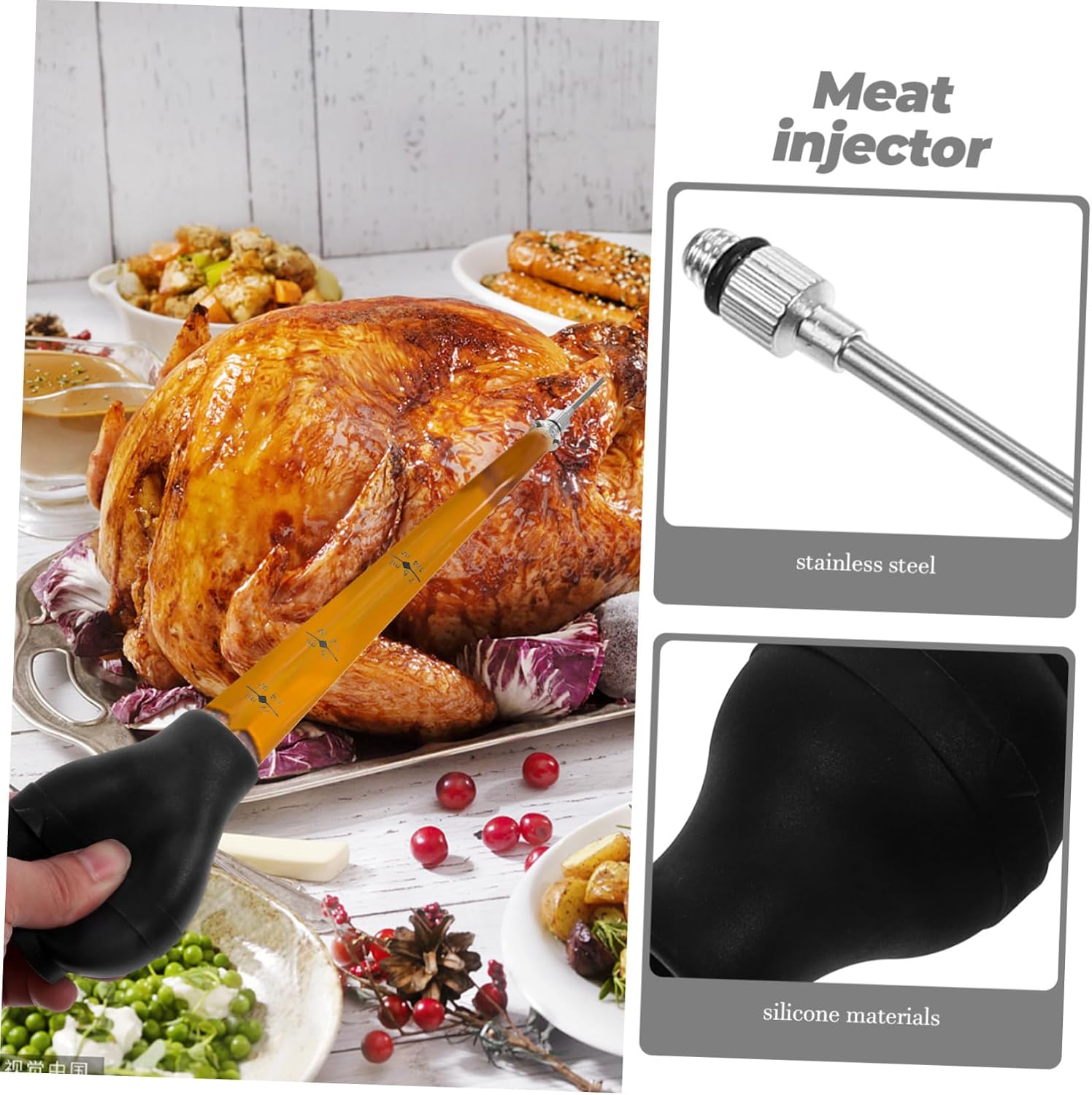 Cooking Injector Grilled Meat Injector Brush Seasoning Tube Easy to Use Stainless Steel Needle Silicone Material