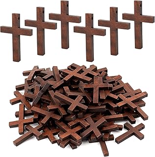 100pcs Mini Brown Wood Cross, Wooden Cross Craft Decoration, Small Ornament DIY Accessory for Keychain, Bracelet, Necklace