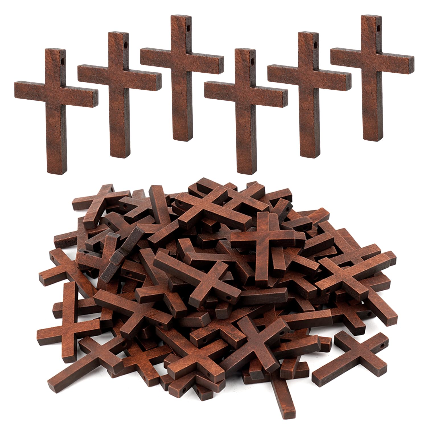 Amazon.com: Nicime 100pcs Brown Wood Cross, Wooden Cross Craft ...
