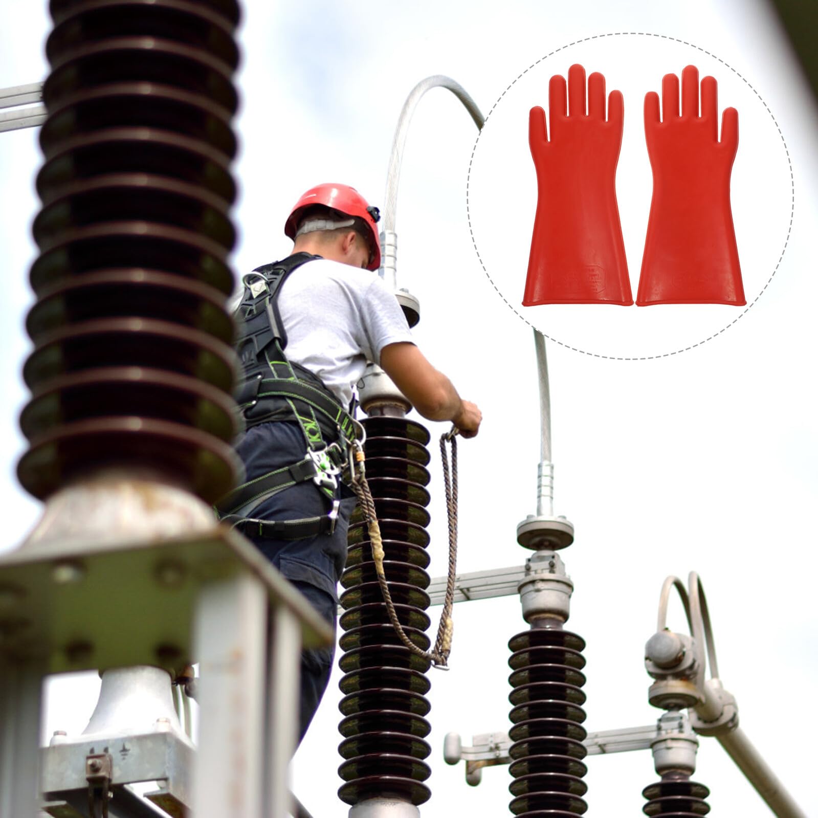 GARVALON Moufles et Résilience en Caoutchouc Rouge Électriques Isolants Adaptés à la Pression Haute Résistance pour Électricien aux Travaux Haute Tension et Chantier Extérieur