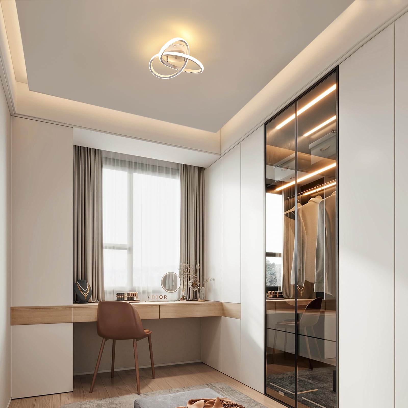 Comely Plafonnier LED Moderne, Lampe de Plafond 30W 3375LM en Forme de Fleur Créative, Plafonnier Luminaire pour Chambre à Coucher, Couloir, Cuisine, Salle de Bain, Blanc Chaud 3000K, Blanc