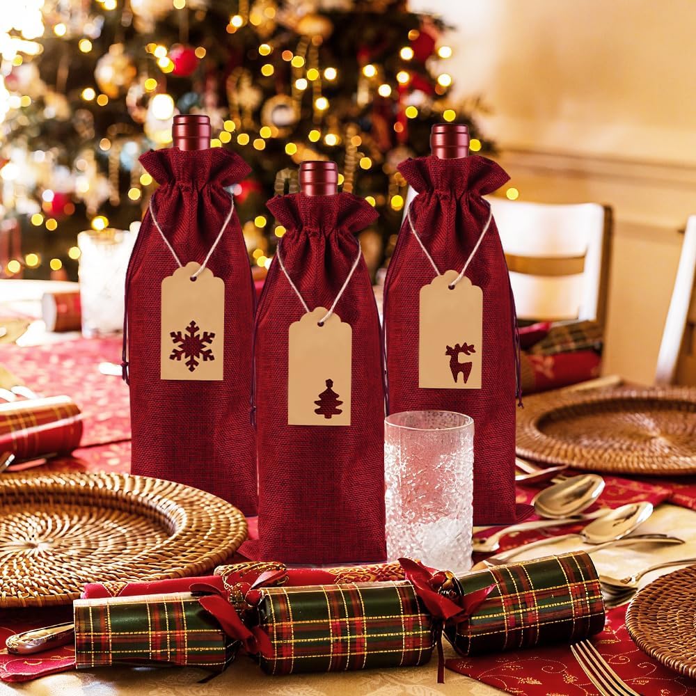 JOICEE 12 Pcs Wine Red Burlap Wine Bags Wine Bottle Gift Bags image 5