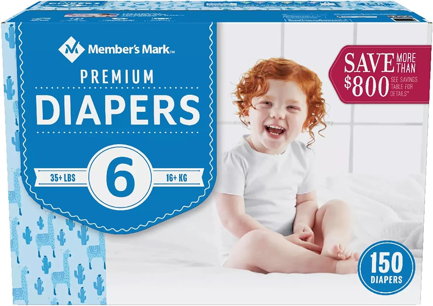 Member's Mark Premium Baby Diapers, Size 6 (35+ Pounds), 150 Count