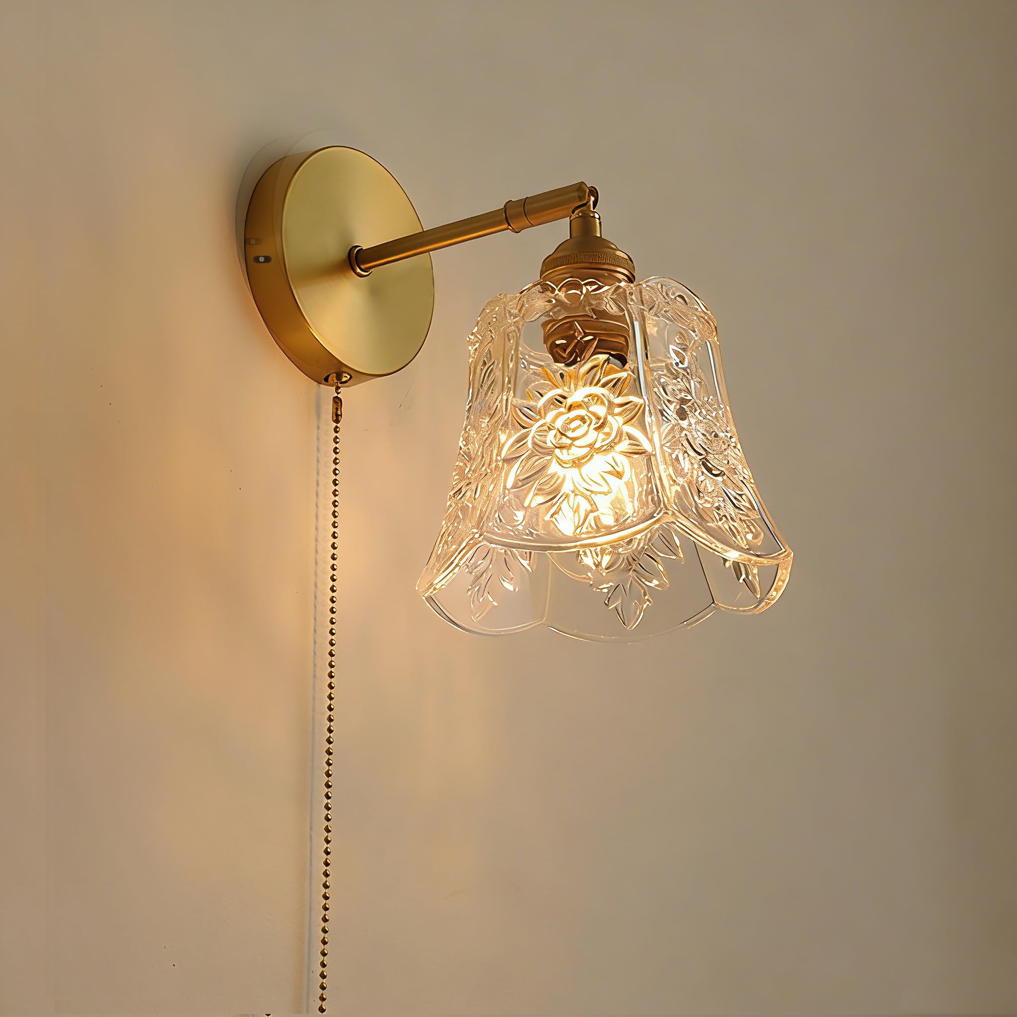 Chrasy Apliques de Pared de Cristal con Cable Vintage - Artefactos de Iluminación con Base E27 para Interruptor de Encendido/Apagado para Baño, Cocina, Pasillo y Escalera