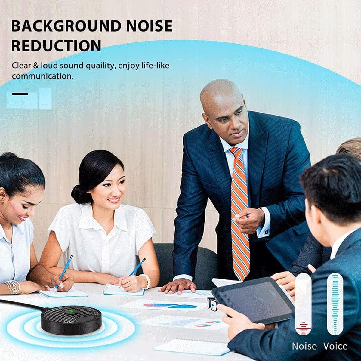 Microfono per Conferenze, Microfono da Tavolo USB Portatile Plug And Play con Silenziamento, Microfono Stereo per Pc Omnidirezionale A 360° per Videoconferenze, Giochi