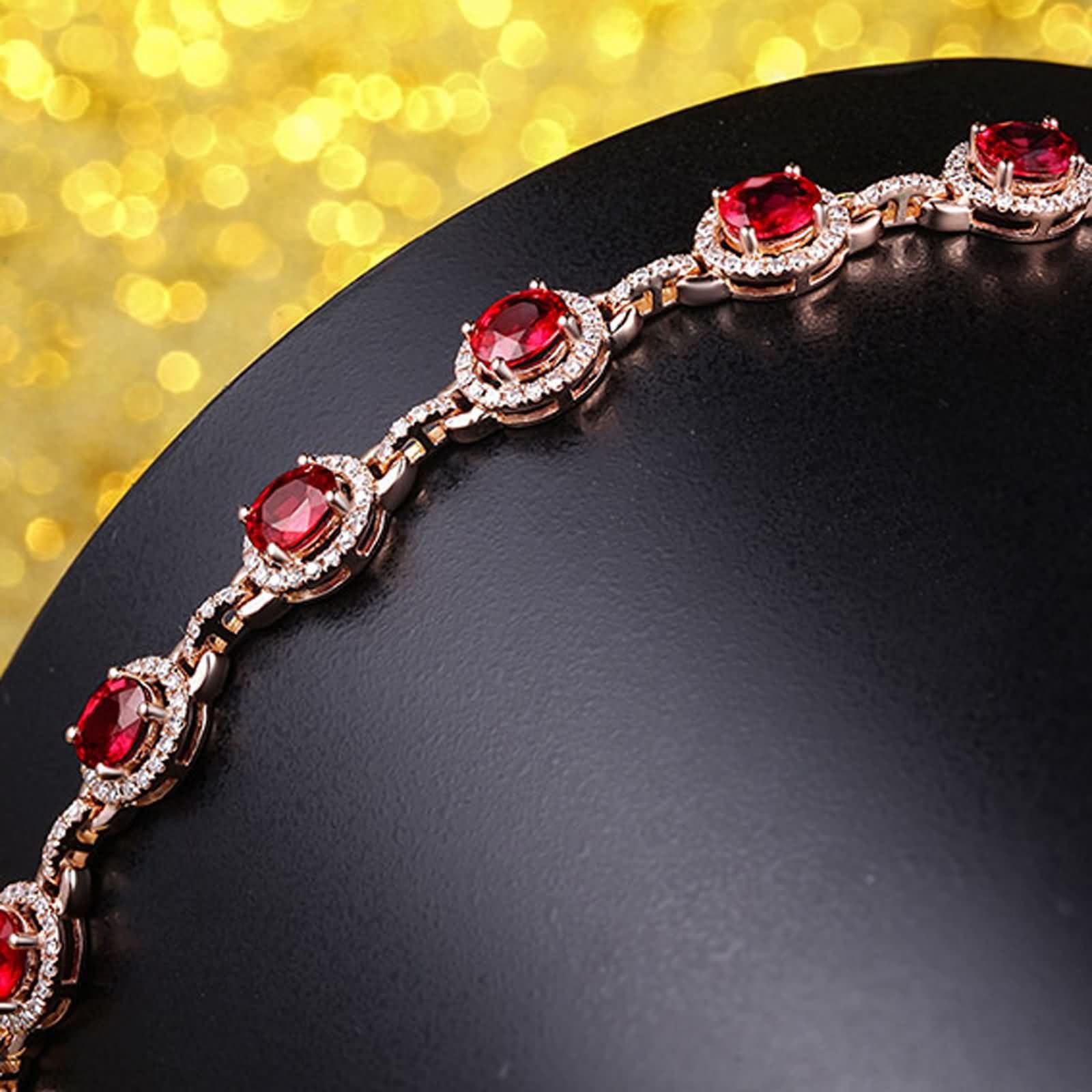 Pulseras Oro Rosa 9K / 14K / 18K Mujer, Oval con Rubí de 2,75 ct y Diamante, Cadena Extensible 16 CM + 5 CM, Pulseras Oro Rosa Ajustable Mujer
