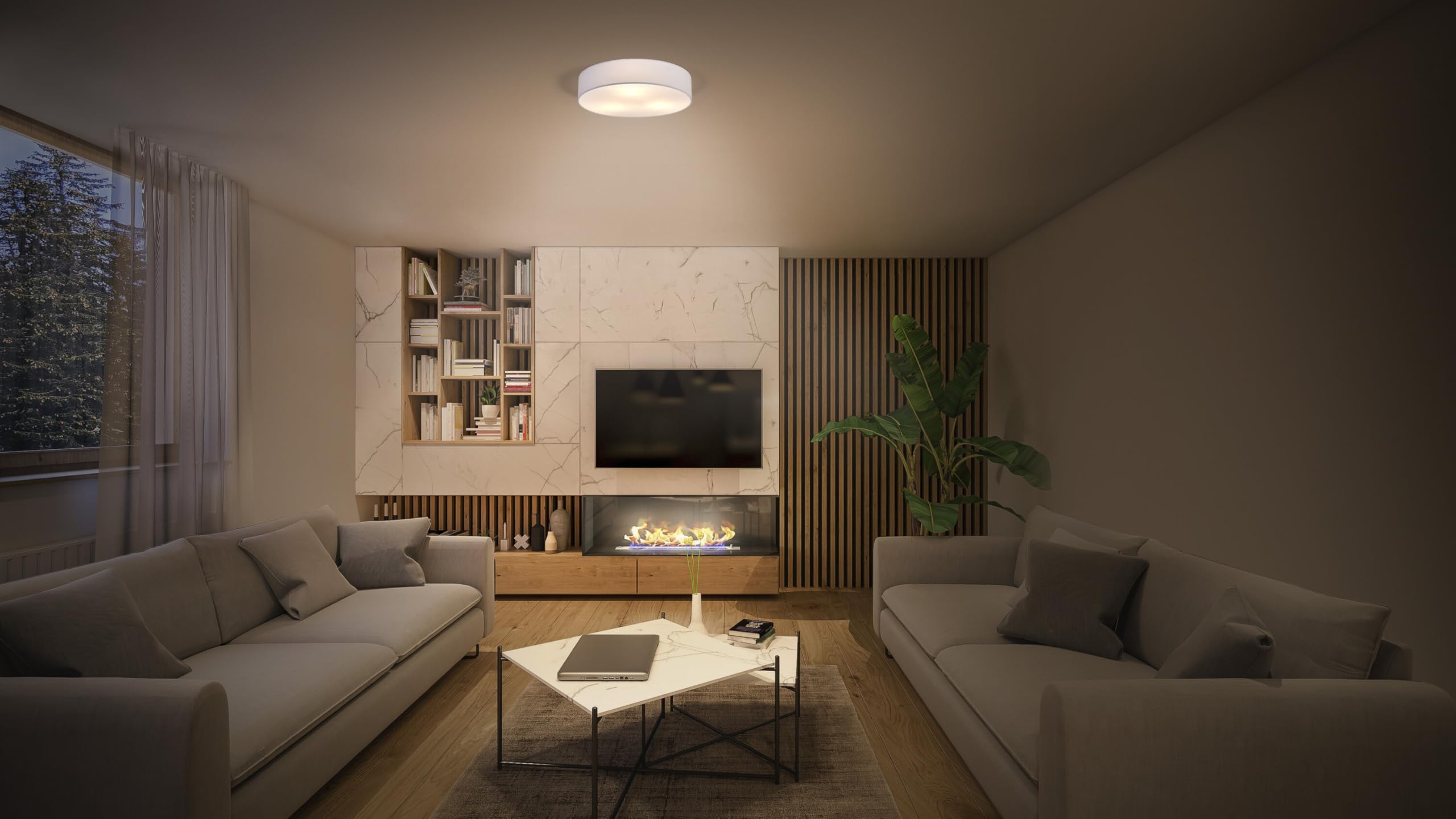 Osram Plafonnier ORBIS PARIS 480mm, blanc, culot 3xE27, peut être équipé d'une ampoule connectée, de haute qualité, design moderne, avec abat-jour en tissu, adapté à un usage intérieur, rond, IP20 | Orbis Paris Éclairage mural intérieur, blanc, lot de 1