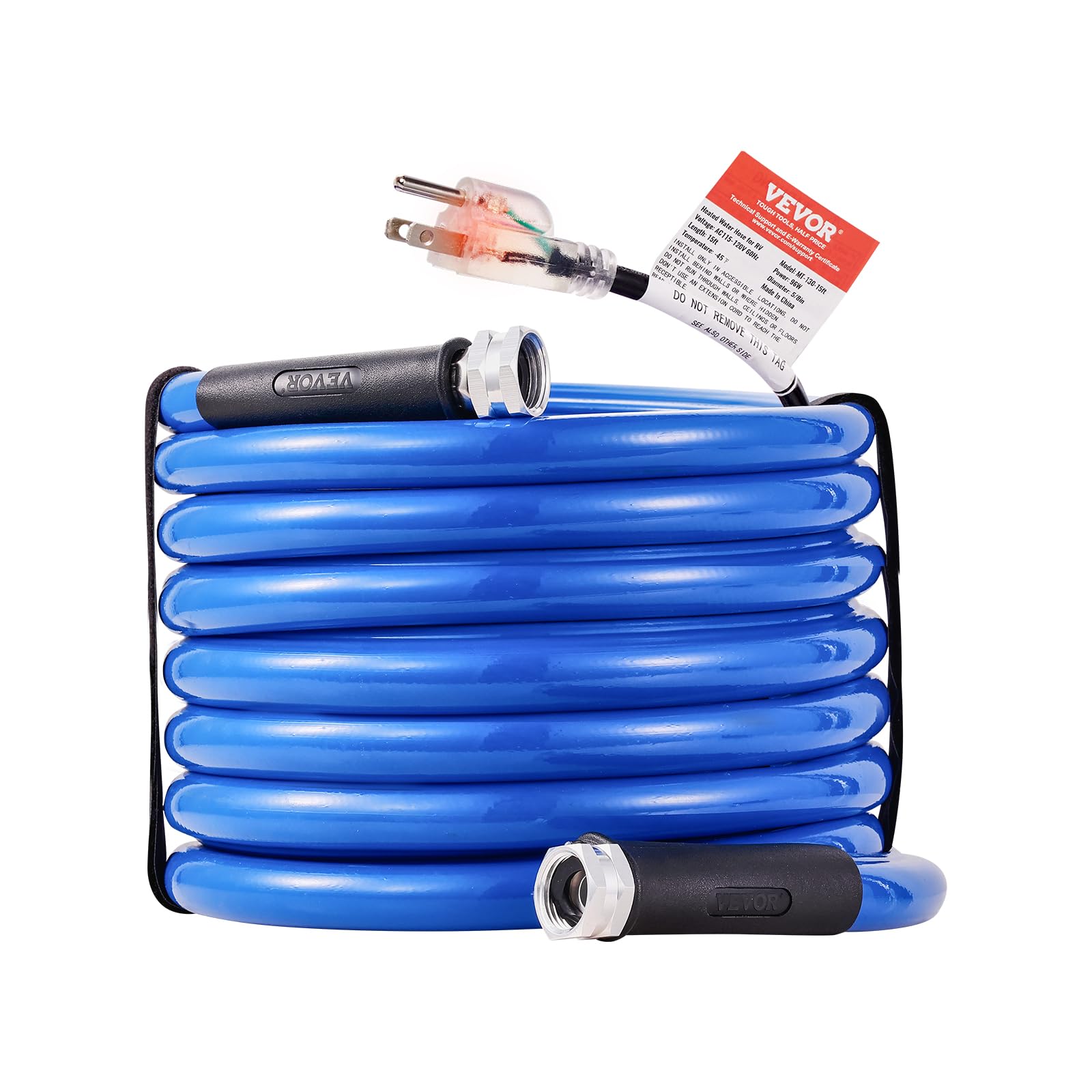 VEVOR Tuyau d'Eau Chauffant 7,6 m pour Camping-car, Tuyau d'Eau Potable Antigel jusqu'à -42,7 ℃, Autorégulation Automatique, Diamètre Intérieur de 16 mm avec Raccords Rapides, sans Plomb et sans BPA