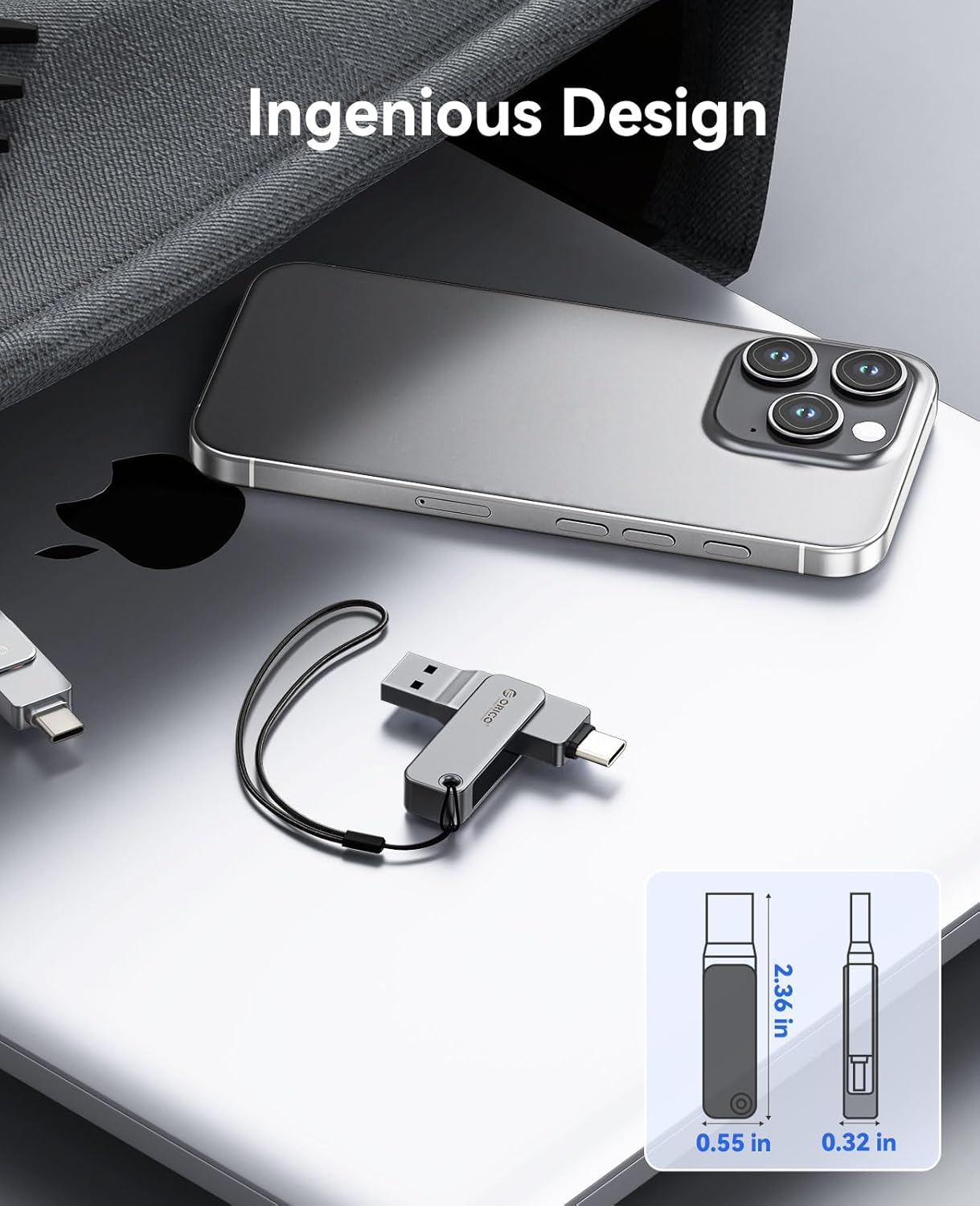 ORICO 128GB Dual USB-C USB-A Flash Drive 150MB/s High Speed USB 3.0 Memory Stick, Zinc Alloy Rotating Design, Compatible with iPhone 15/16/17, Android, Mac, PC, Car Audio – Plug & Play