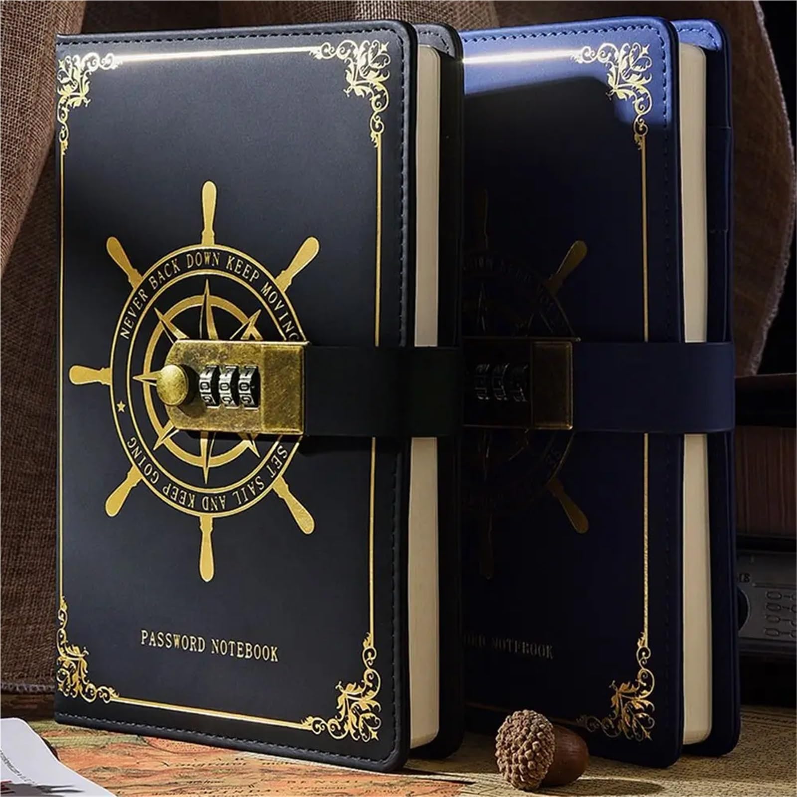 Verschlossenes Tagebuch Reisetagebuch aus PU-Leder mit Schloss, nachfüllbar, dick, gesperrt, wasserdicht, Kombinations-Passwort-Notizbuch for Mädchen(Blue,200Sheets 400Pages)