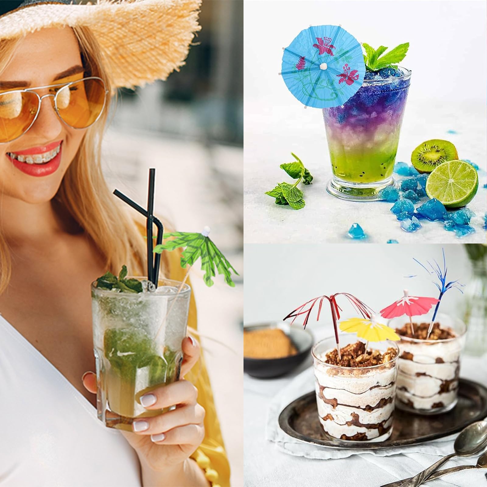80 Piezas de Decoración de Paraguas de Cóctel, 8 Patrones Diferentes de Decoraciones de cócteles, Adorno para Bebidas y Fiestas