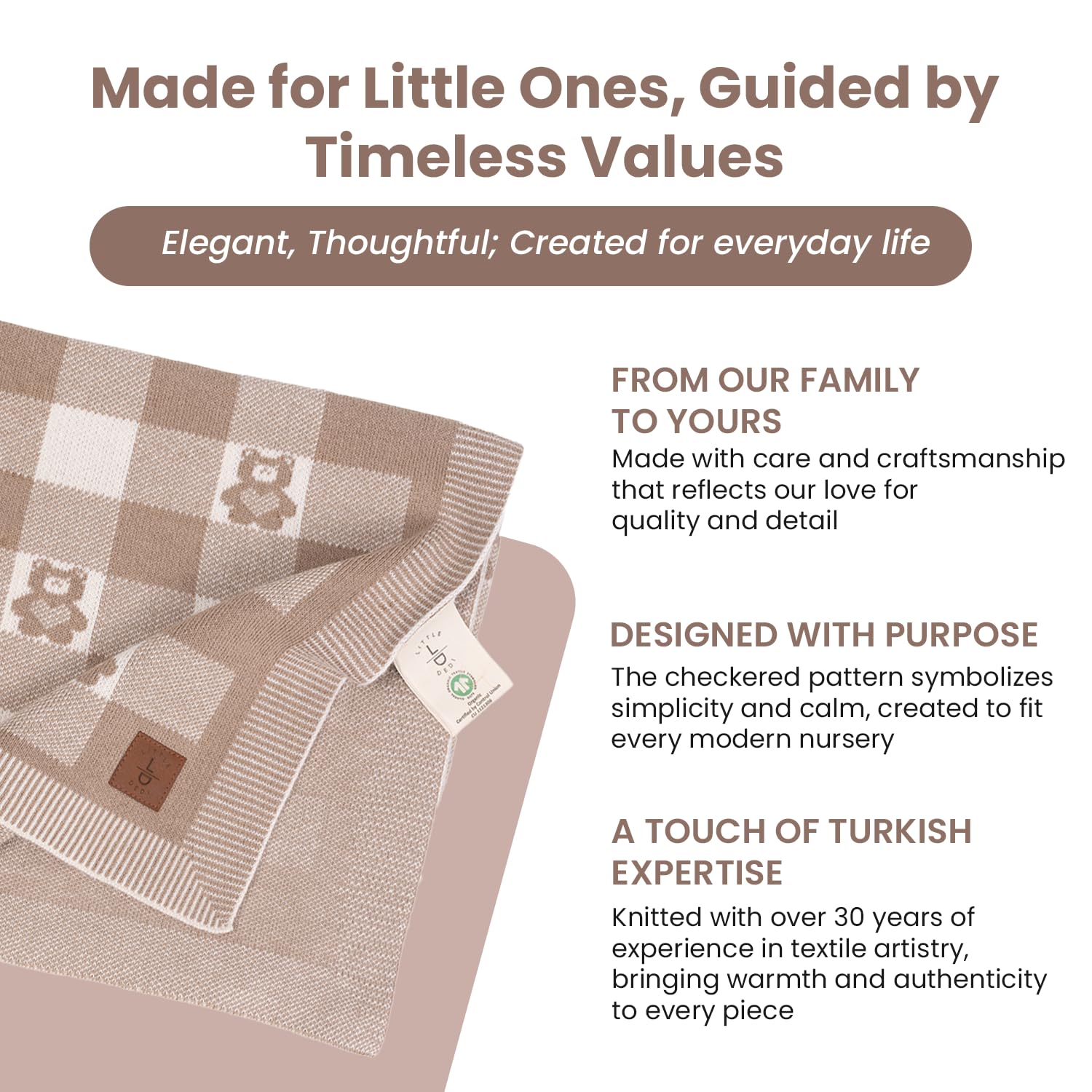Couverture tricotée pour bébé, certifiée GOTS, 100 % coton biologique, avec ours en peluche, douce et légère, idéale pour emmailloter et se blottir dans une boîte cadeau