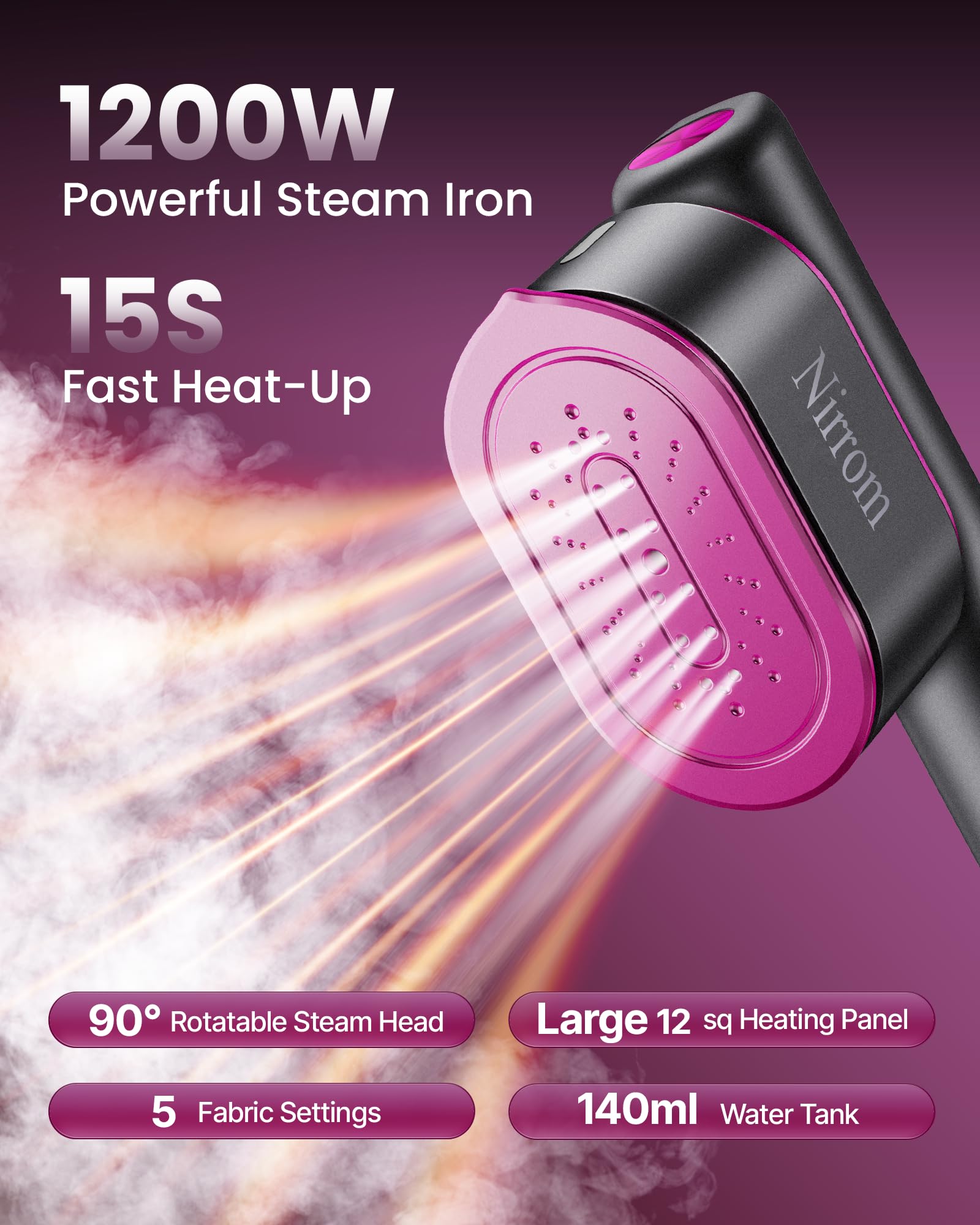 Vaporizador de viaje para ropa, voltaje dual de 110-240 V, 1200 W de calor rápido en 15 segundos, vaporizador portátil de ropa y plancha 2 en 1 con tanque de 140 ml y 5 ajustes de tela para