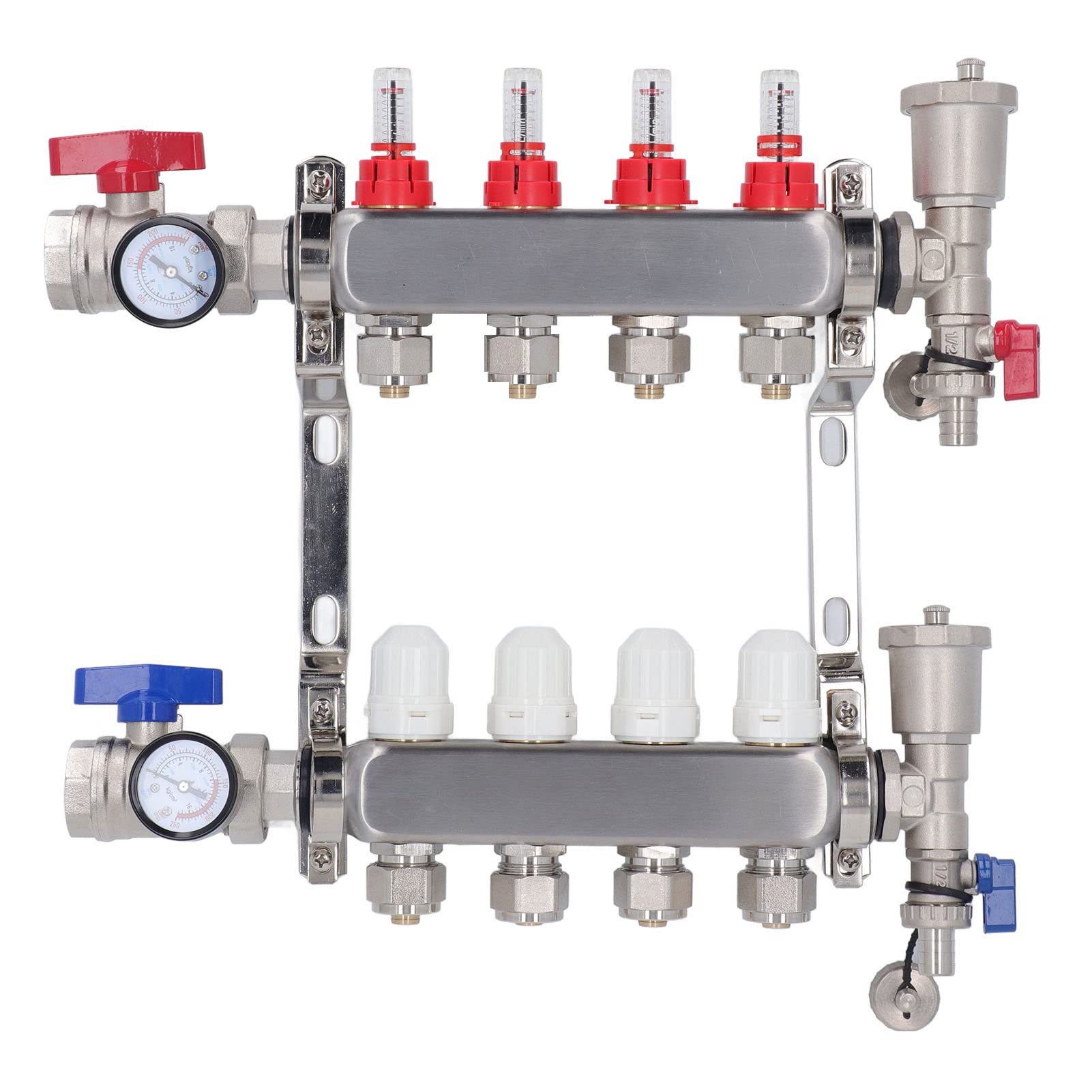 Yosoo Health Gear Collettore per Riscaldamento a Pavimento Set Collettore per Riscaldamento in Acciaio Inossidabile 304 4 Loop G1 con Flussometro Regolabile Visibile Valvole di Ritorno Intelligenti