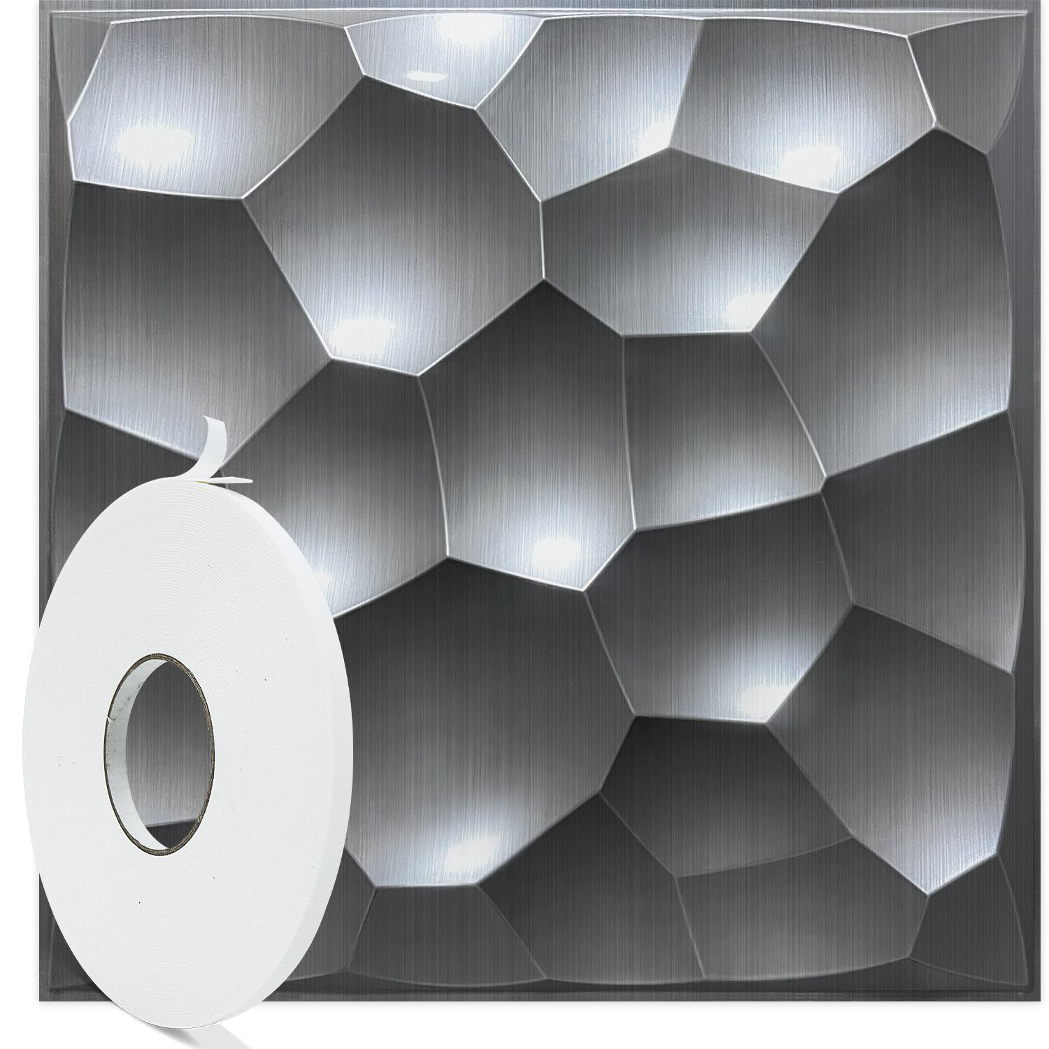 STICKGOO 3D Wall Panels Peel and Stick, Brushed Silver Decorative Wall ...