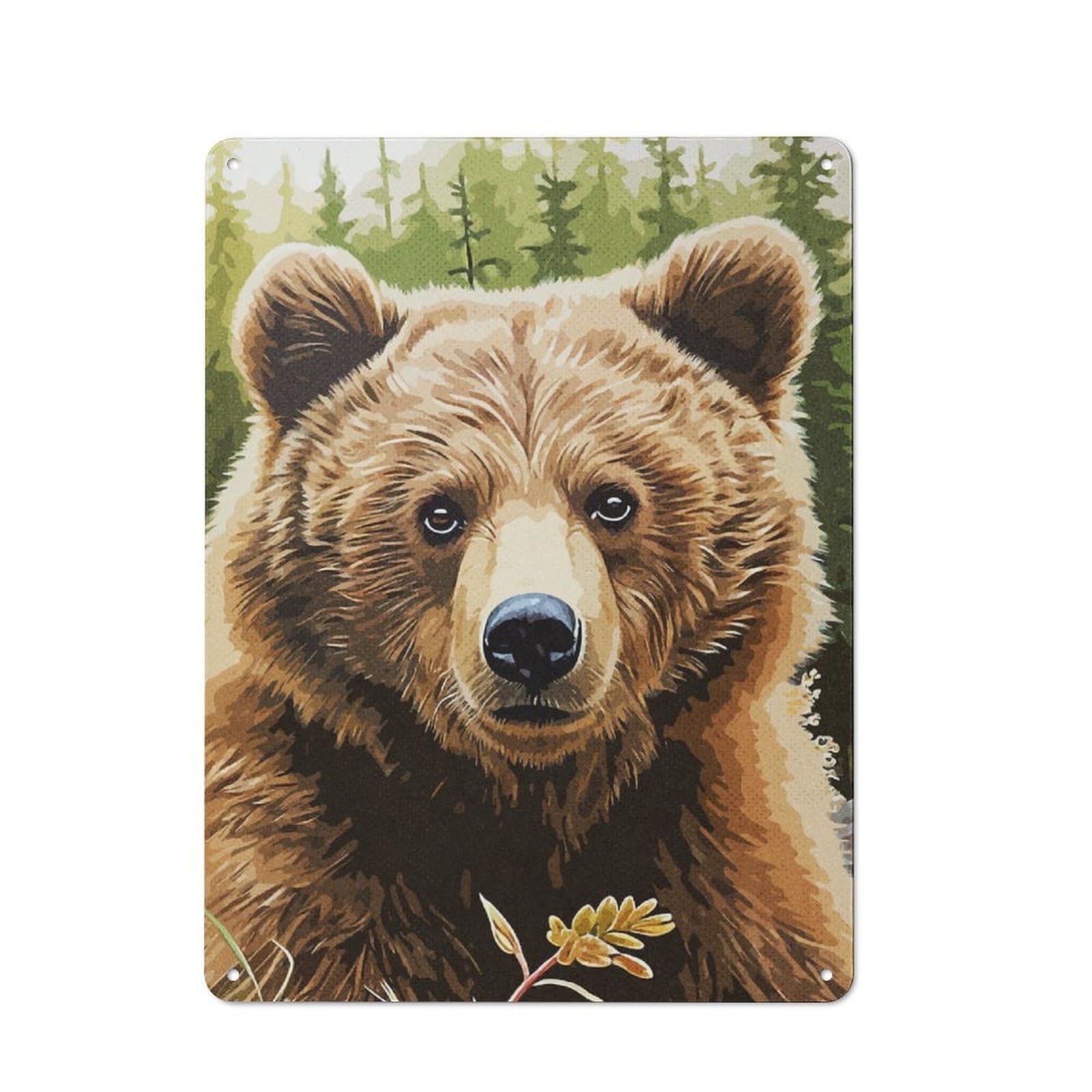 Junmoney Portrait Bear Drawing Vintage Metal Plaque 40X30cm For Man Cave Or Games Room, For An Autumn Update To Man Cave And Games Room