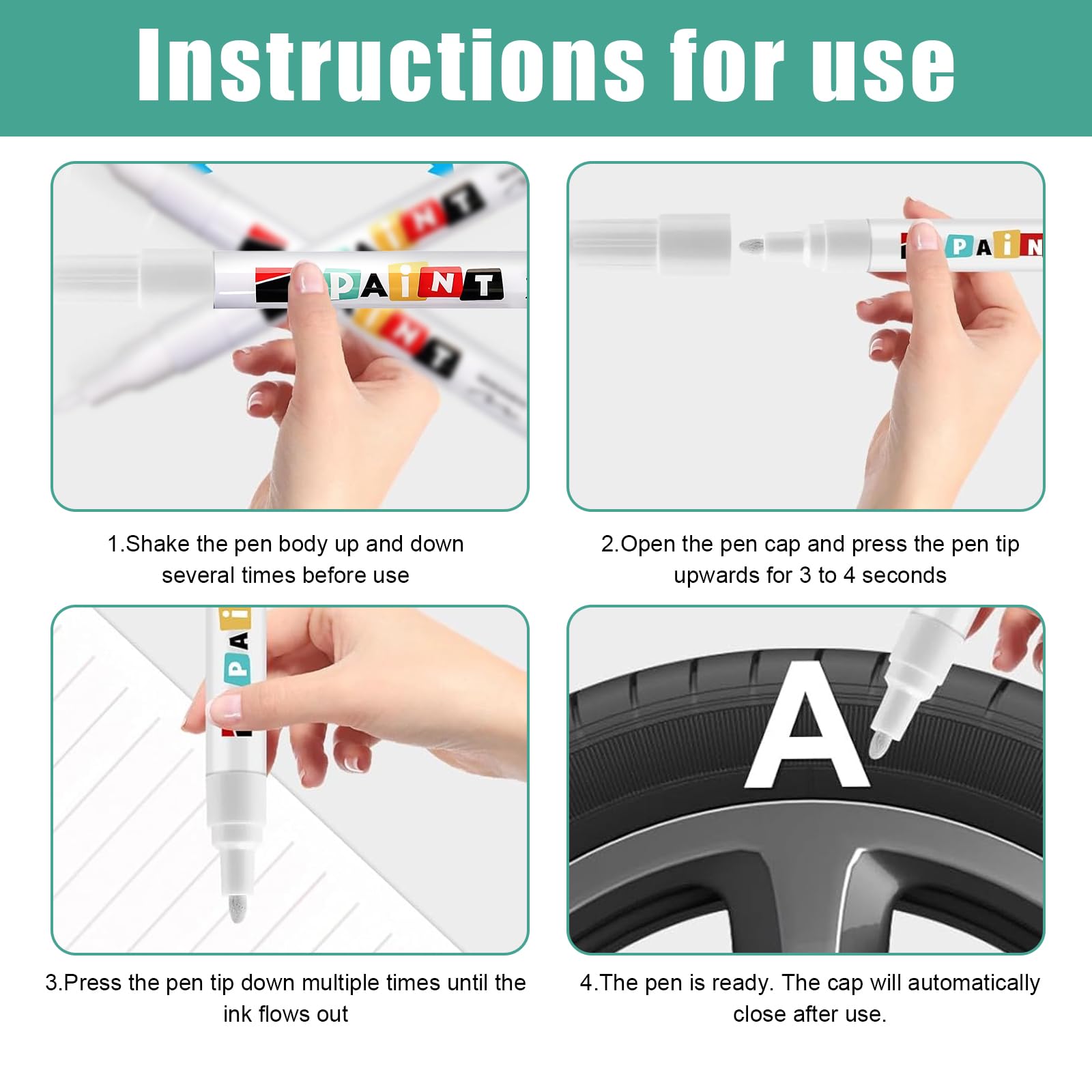 8 pennarelli per pneumatici bianchi, impermeabili, 3 mm, con inchiostro a base d'acqua, ad asciugatura rapida, per pneumatici di auto, moto e bicicletta, nonché gomma, vetro, metallo e plastica