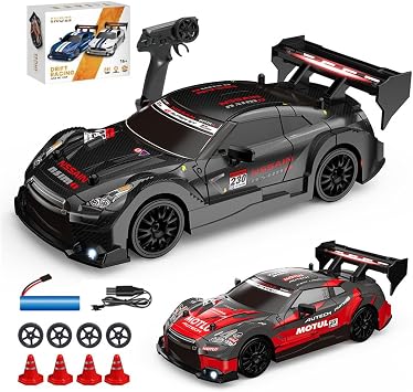 Hanll 124 Scale RC Drift Car 4WD High Speed 30km/h Remote Control Racing Car with LED Lights and Drift Tires for Adults & HobbyistsBlack/8601
