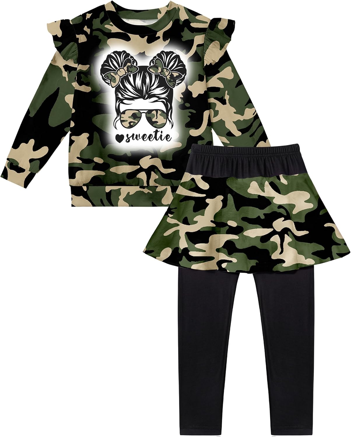 Aulyffo Toddler Girl Clothes,2 Piece Tie Dye Girls Outfits Ruffle Sleeve Graphic Print Top + Skirt Leggings Kids Clothing Set