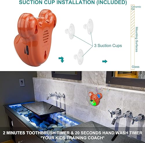 Miniatura 6 de Temporizador musical para niños, batería recargable, temporizador de cepillo de dientes de 2 minutos y temporizador de lavado de manos de baño de 20