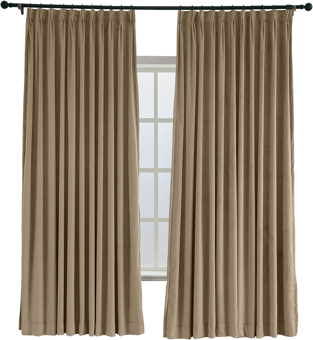 TWOPAGES 52 W x 96 L Pinch Pleat Room Darkening Velvet Curtain Drapery Panel for Traverse Rod or Track, Living Room Bedroom Meetingroom Club Theater
