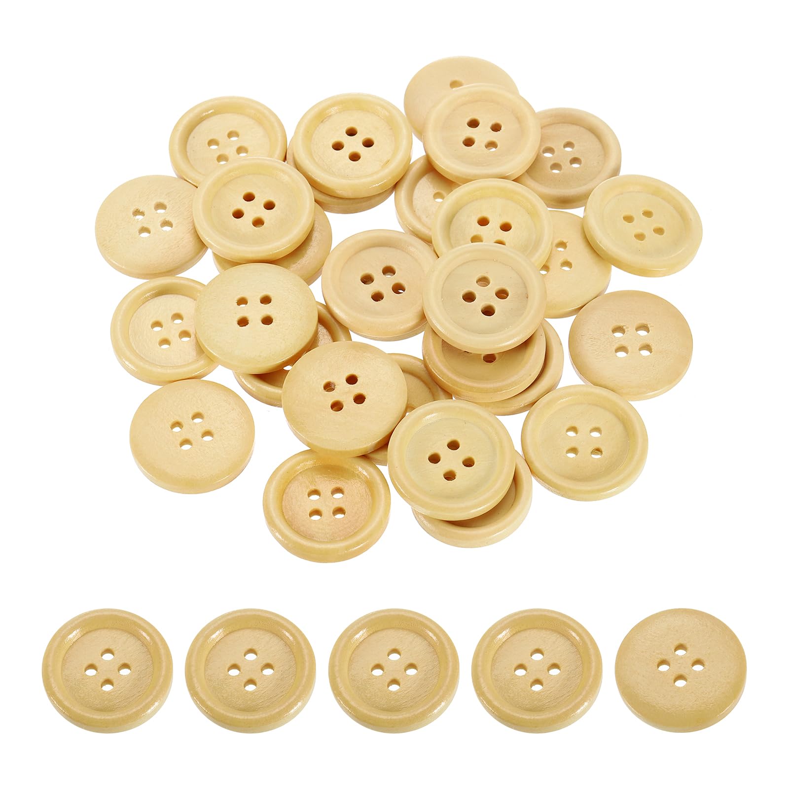 uxcell 50Pcs Wooden Buttons, 23mm(7/8") 4 Hole Round Wood Sewing Button Craft Flatback for Sewing DIY Craft Clothing, Natural Wood