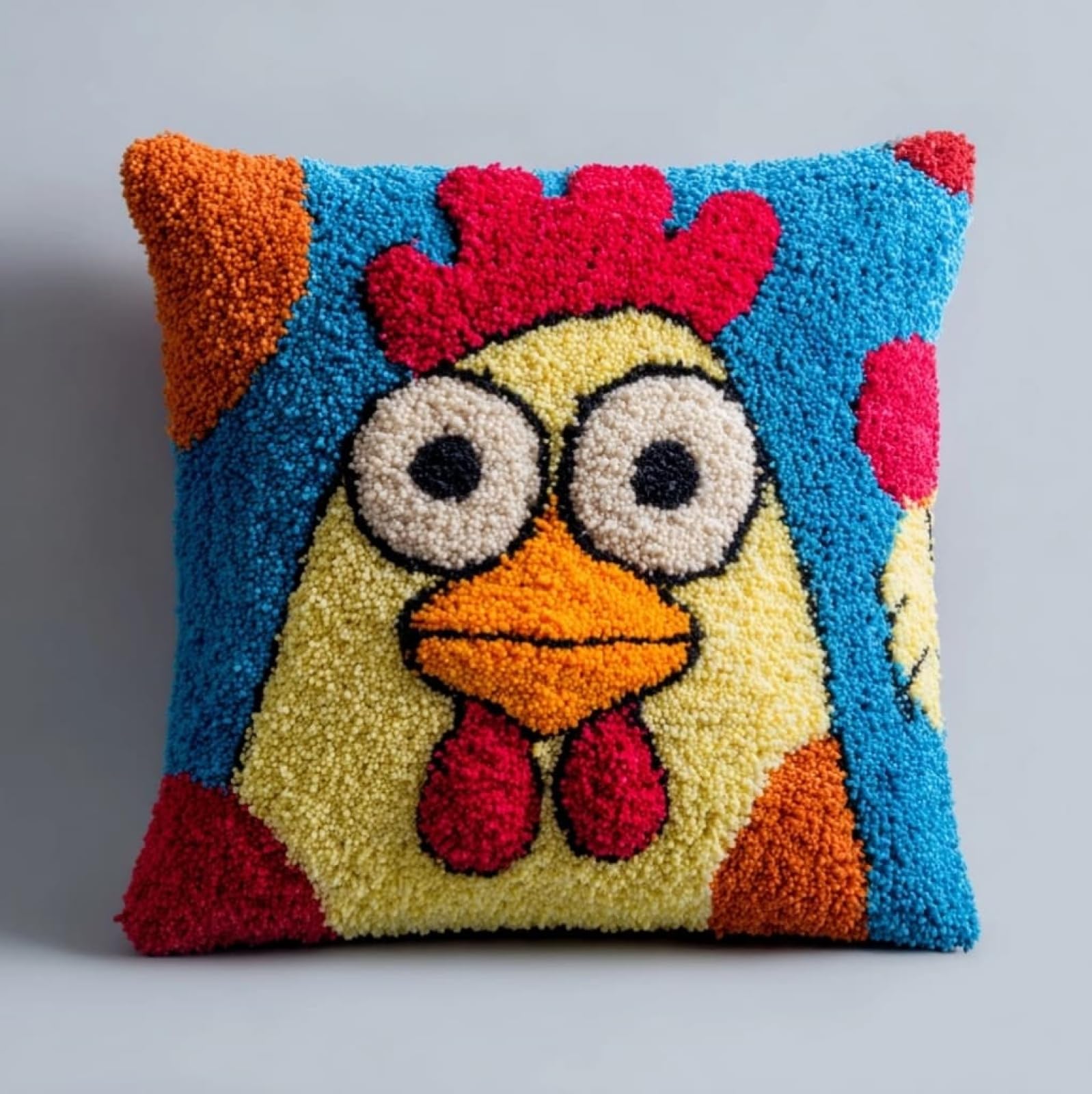 AxiangziK DIY Latch Hook Kits 43x43cm,Cartoon Rooster Latch Hook Embroidery Kits Cross Stitch Sofa Cushion Cover with Tool fit for Beginner and Adults