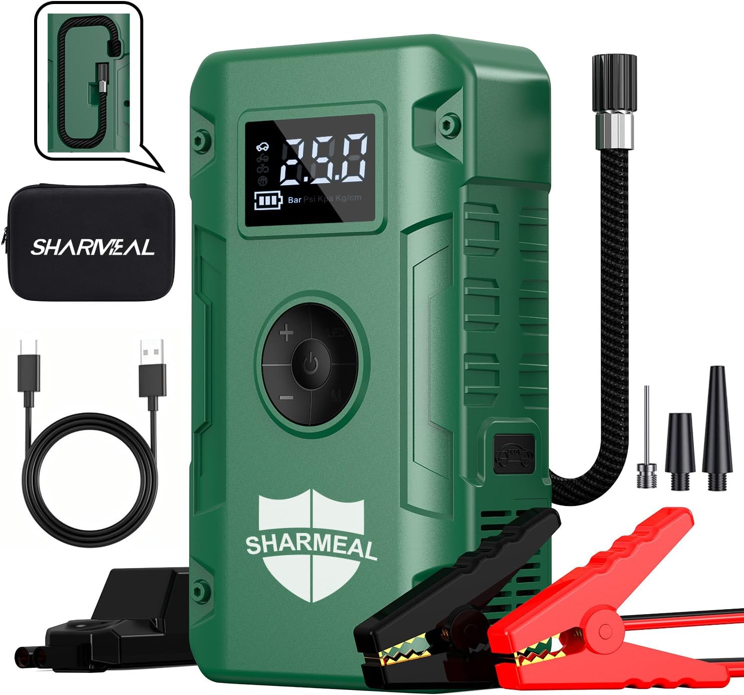 Sharmeal Jump Starter 6000A,12V Car Battery Jump Starter with Air Compressor (Up to All Gas or 10.0L Diesel Engine), Battery Booster with 3 Modes Flashlight and Jumper Cable