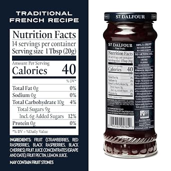 St. Dalfour Four Fruits Fruit Spread - 10oz - 100% from Fruit, No Artificial Ingredients, Non-GMO, No Cane Sugars, All Natural, Made in France