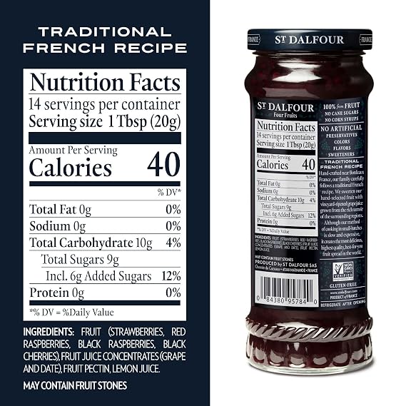 St. Dalfour Four Fruits Fruit Spread - 10oz - 100% from Fruit, No Artificial Ingredients, Non-GMO, No Cane Sugars, All Natural, Made in France