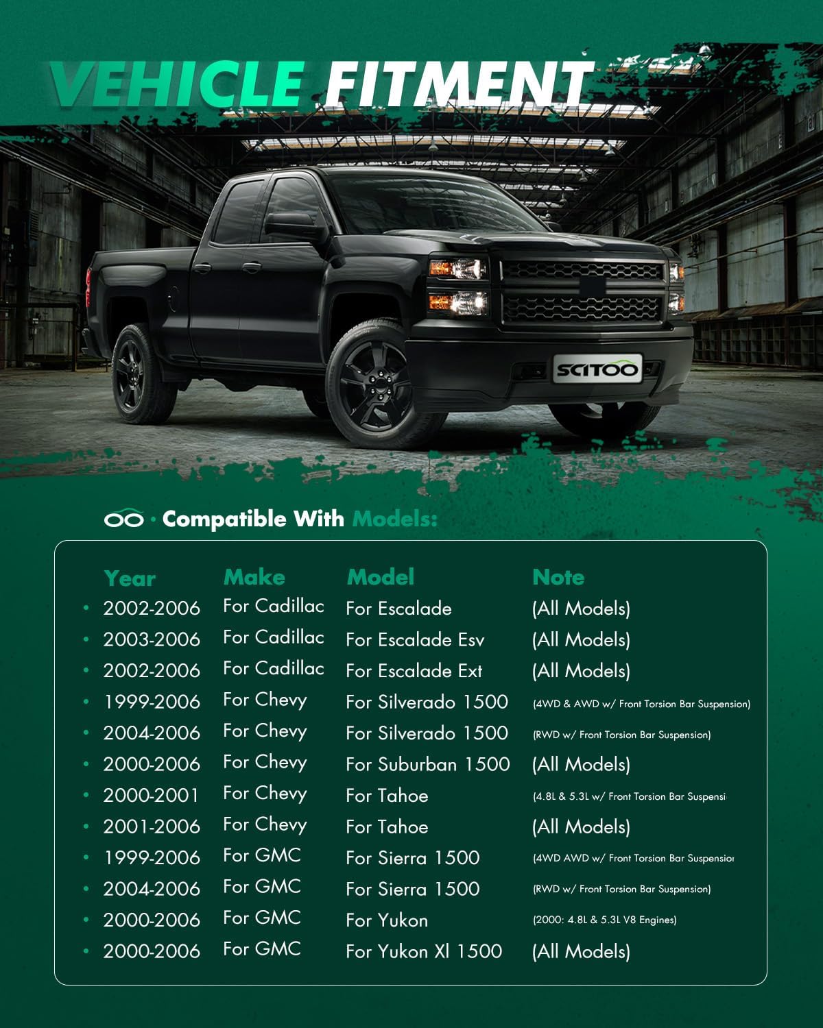 SCITOO 10pcs Front Suspension Kit Lower Upper Control Arm Tie Rod End Sway Bar Links Fit 1999-2006 For Chevy Silverado 1500 2000-2006 For Chevy Tahoe