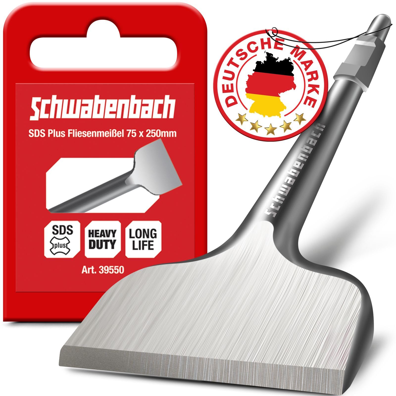 SCHWABENBACHSDS HEX Chisel 75 x 410 mm – Ideal for removing concrete and masonry – SDS Hexagonal Extra Hardened Tip – Clamping with Demolition Hammer – Spade Chisel – Asphalt Chisel