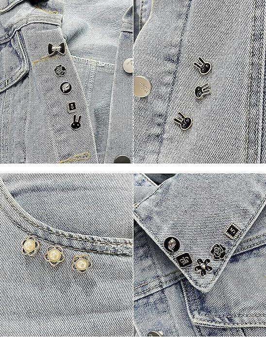 Image of 20Pcs Women Shirt Brooch Pearl No Sew Button Pins Instant Jeans Safety Pin (Black)