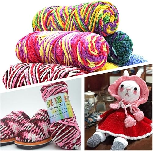 Miniatura 3 de Multicolor 7.05 ozrollo Hilo de terciopelo de poliéster mezclado de algodón Chenille Crochet hilo de tejer hilo suave bebé hilo grueso bufanda DIY