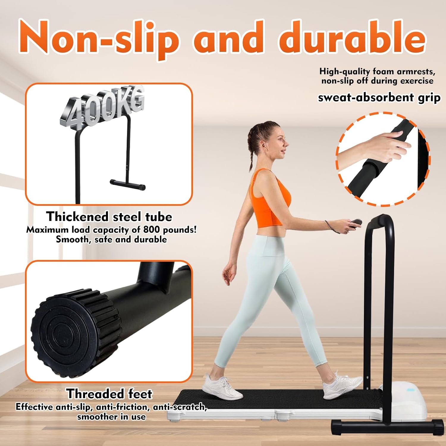 Adjustable Walking Pad Handle Bar Only - Fits 21.5 Inch Wide Walking Pads, Adjustable Handrail Height (31.5-37.4 in), 330 lbs Capacity, Stainless Steel Frame, Stable & Easy to Assemble