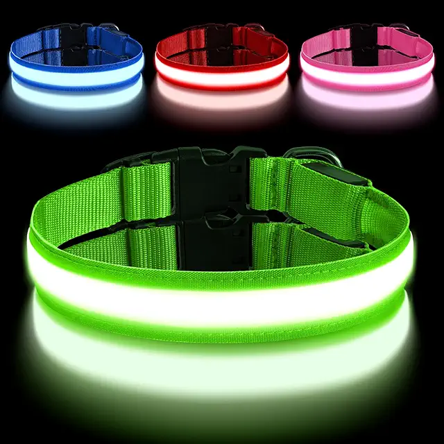 Collare Cane Luminoso Ricaricabile USB LED Impermeabile, Verde Taglia Media