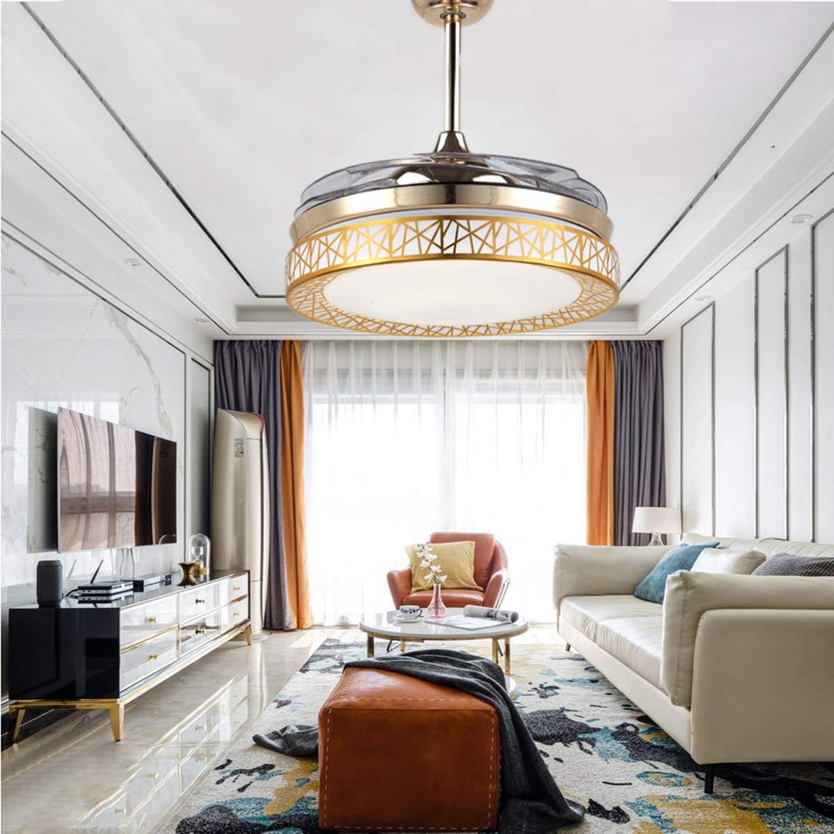 One-Day Sale: Up to 40% Off 42 FZZXOO Invisible Ceiling Fan with Remote, Ceiling Fan with Retractable Acrylic Blades Innovative Fan Lamp Modern Fan Light for Bedroom Living Room Dining Room Gold Birdcage LED chandelier Fan