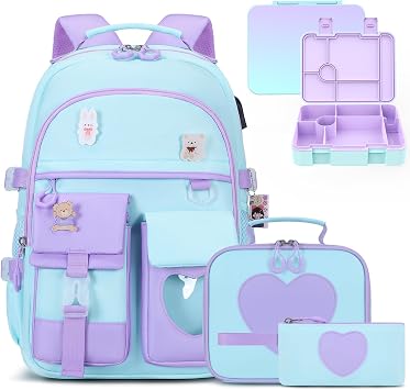 ACESAK Girls Backpack - Bento Box with Lunch Bag Pencil Case & Utensils Set