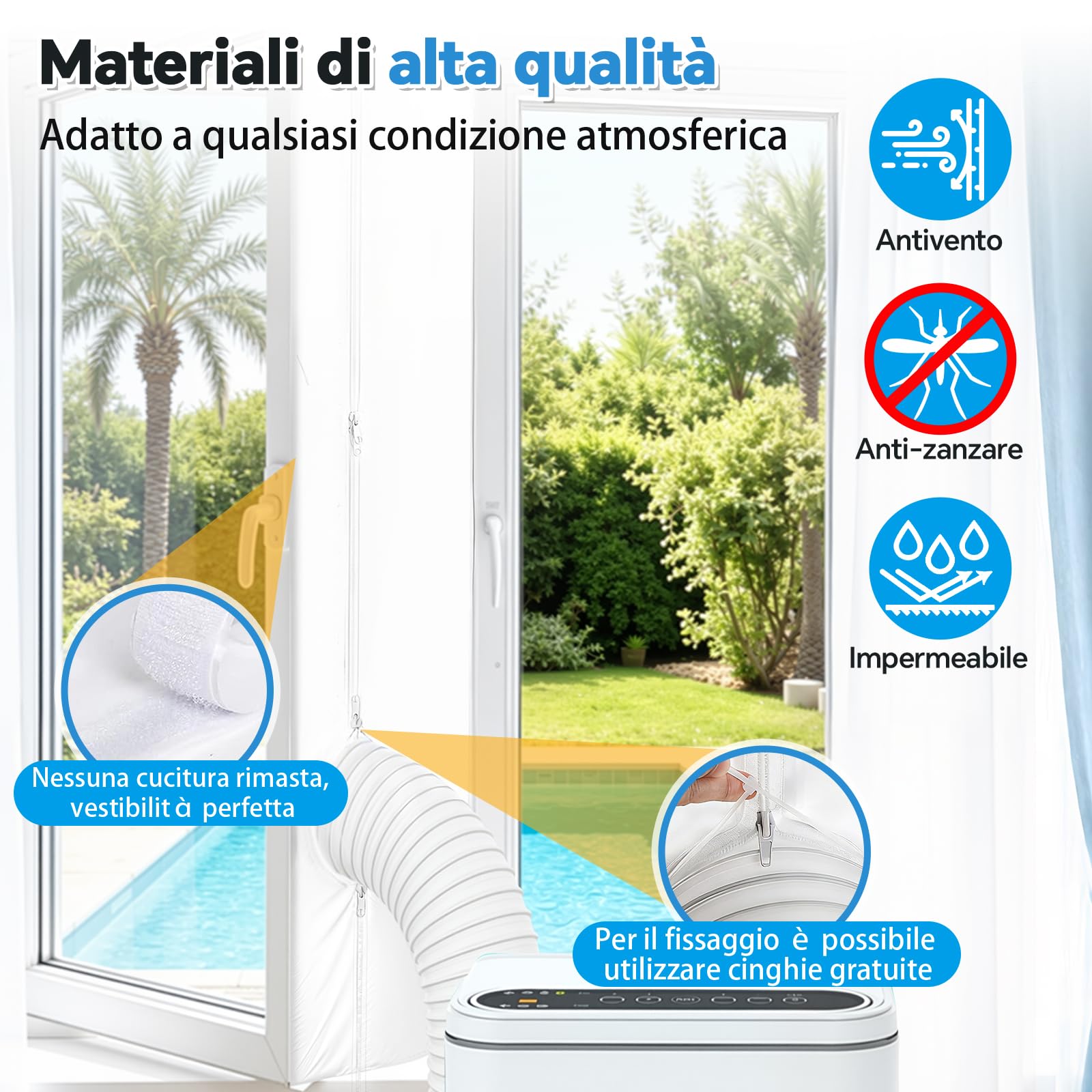 Kit Guarnizione per Finestra per Condizionatore Portatile 400cm, Tenuta Universale per Aria Condizionata con Doppia Cerniera e Chiusura a Strappo, Adatto per Climatizzatori Mobili (400cm)
