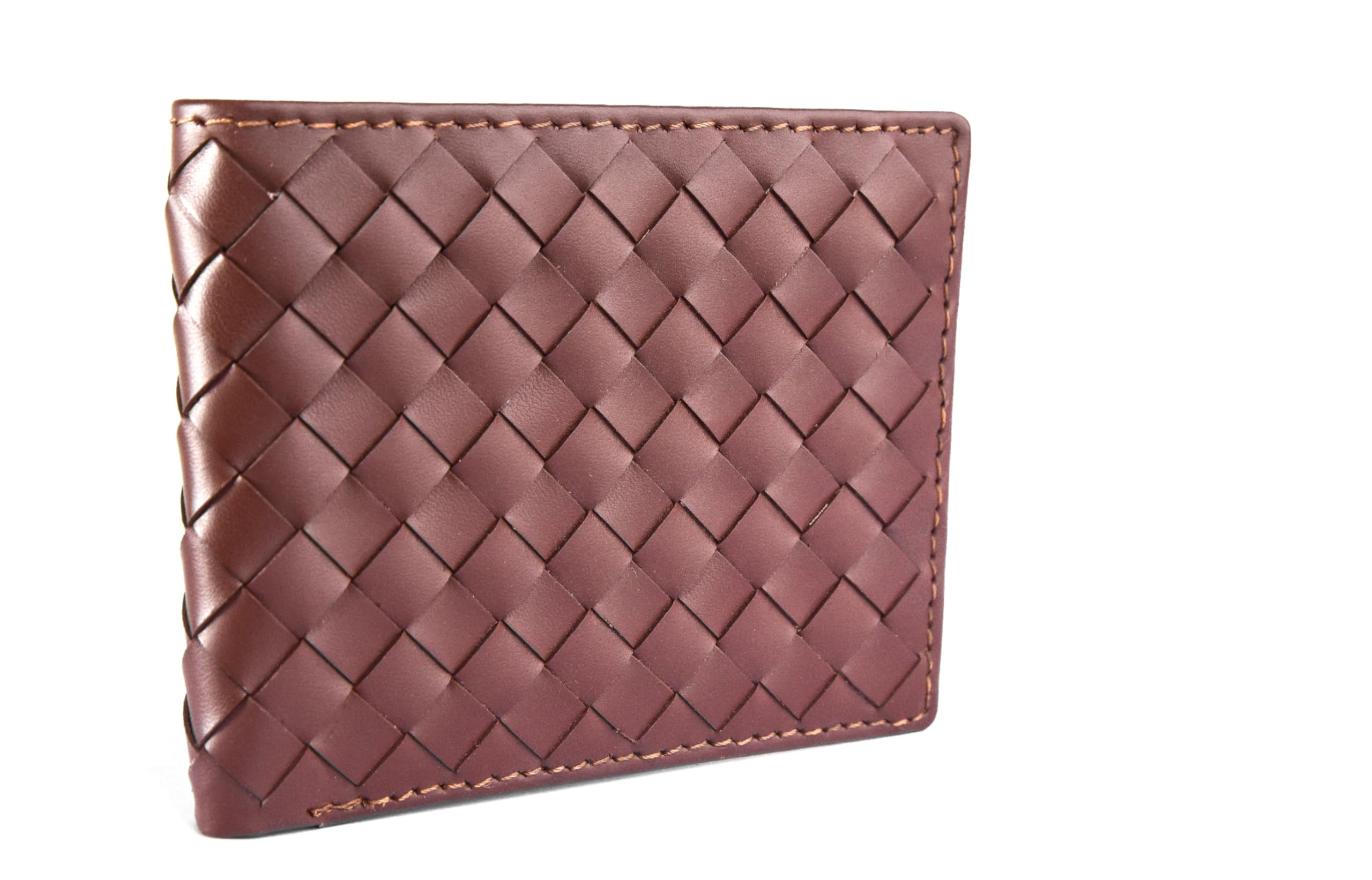 Markhor Elite Leather Wallet for Men/Extra Capacity Bifold with 8 Visible and 2 Hidden Card Slots/Unique Checkered and Criss Cross Design/Premiumly Gift Packed (Brown)