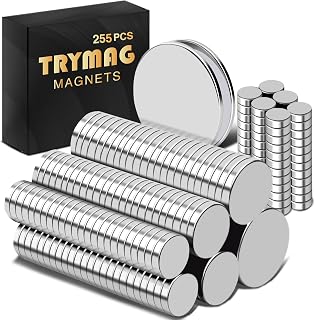 TRYMAG 255Pcs Neodymium Rare Earth Magnets - 6 Sizes Strong Round Discs for Crafts, Fridge, Whiteboard, Office, Home