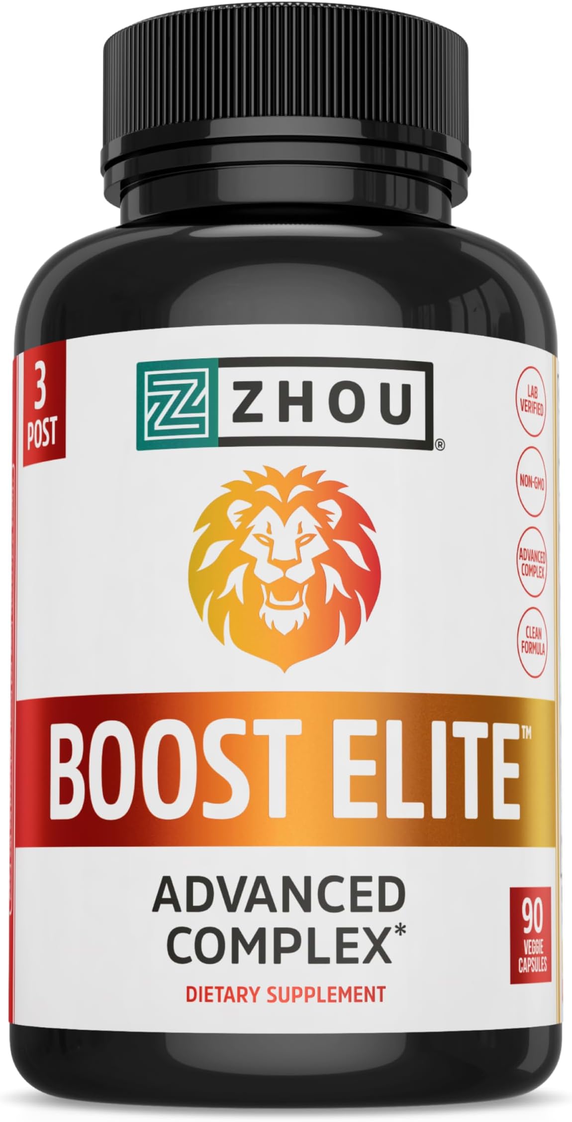 Zhou Boost Elite - Energy Supplement, Natural Muscle Support Pills for Men with Tribulus, Fenugreek, Zinc, Tribulus, Ginseng, and Maca, Gluten Free, Non-GMO - 90 Veggie Capsules