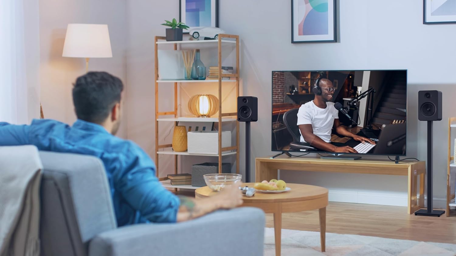 Kanto ST34 34” Universal Floor Speaker Stands for Bookshelf Speakers up to 30 lbs | Improved Sound | Hidden Cable Management | Timeless Design, | Pair | Black Steel w/ Black MDF Base - Image 10