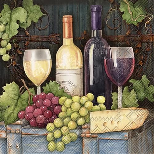 IHR Ideal Home Range - Servilletas de papel de vino rojo y blanco, 20 unidades, 3 capas, 6.5 x 6.5 pulgadas