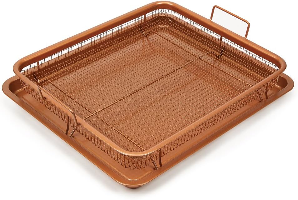 Copper Chef2-Piece Non-Stick Bakeware Set for Oven with Crisper Pan and Cookie Sheet, 13 x 9-Inch, N5O4RBL, Copper
