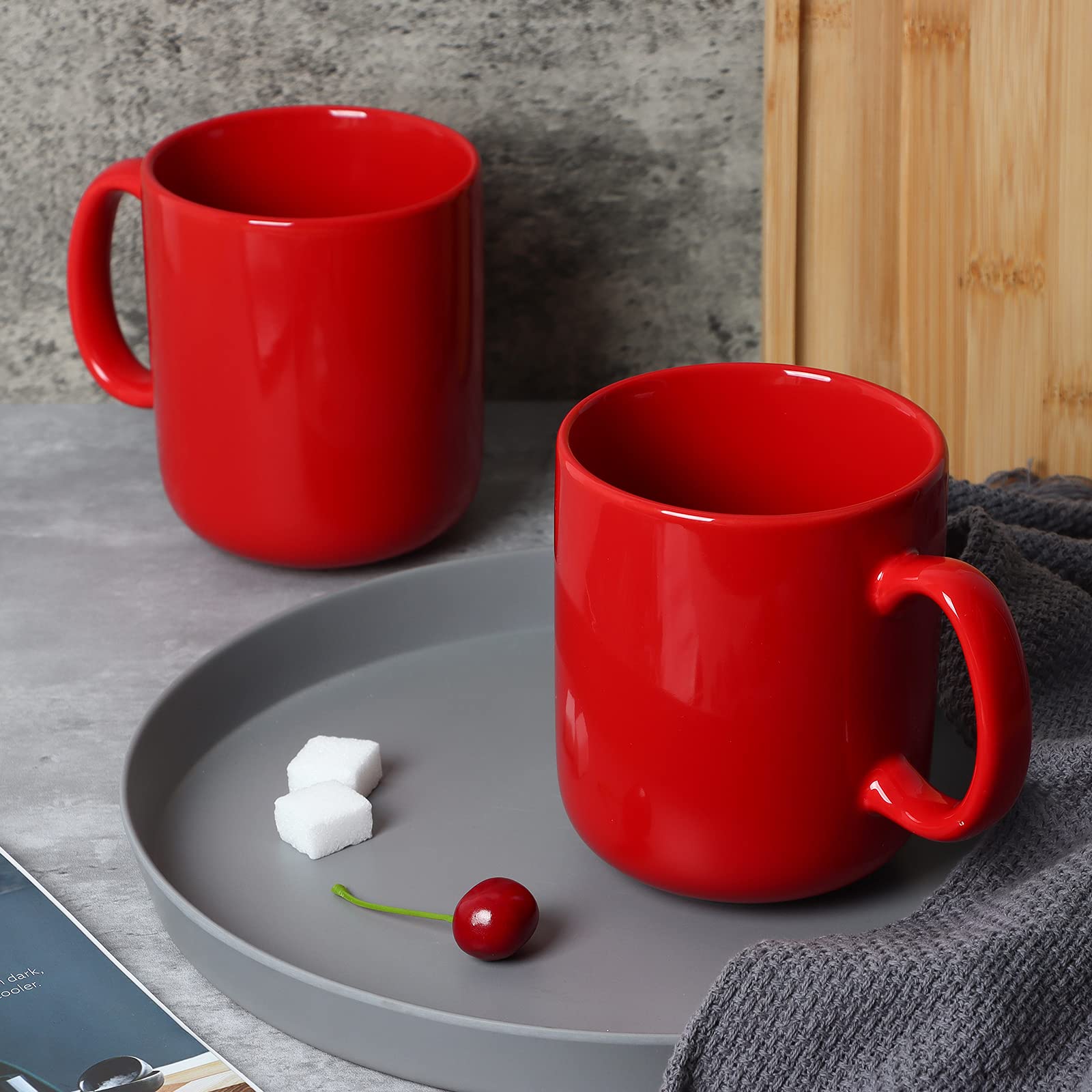 Smilatte 20 OZ Large Coffee Mug, M016 Plain Ceramic Boss Big Tea Cup with Handle for Dad Men Set of 2, Red - Image 4