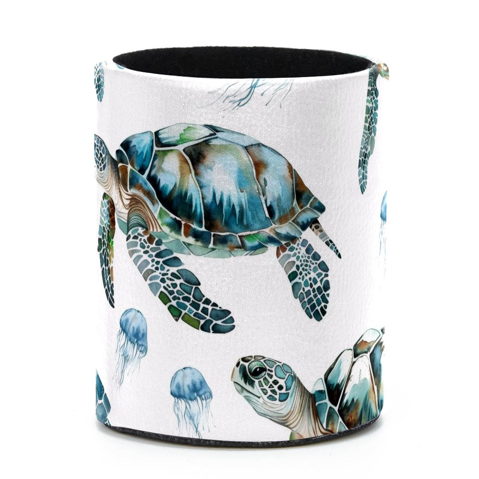 VAPOKF Round Pencil Holders for Desk, Watercolor Turtles Pen Holders Pen Pot Makeup Brushes Storage Desktop Stationery Supplies Organiser for Home Office