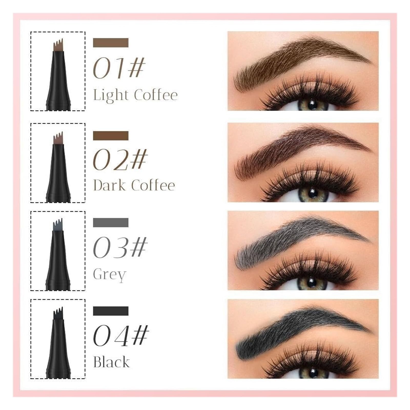 Microblading-Augenbrauenstift, 3D-wasserdichter Premium-Augenbrauenstift mit 4 Spitzen, lang anhaltendes, natürliches, magisches Augenbrauen-Make-up, feiner Konturenstift(All-4Pcs)