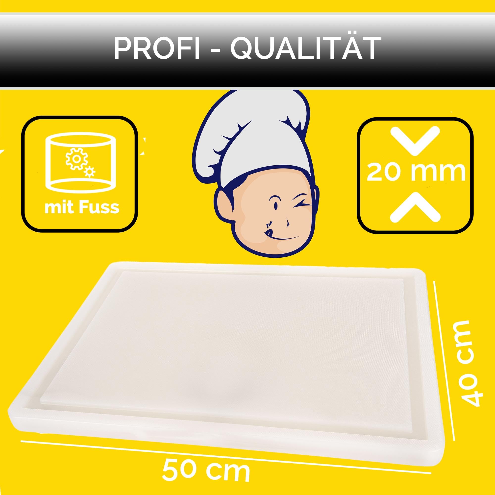 Deska do krojenia, deska kuchenna, bardzo grube, antypoślizgowe nóżki, deska do krojenia, deska do krojenia steków z rynną na sok, zgodność z HACCP, biała, 50 x 40 x 2 cm, tworzywo sztuczne, bez BPA